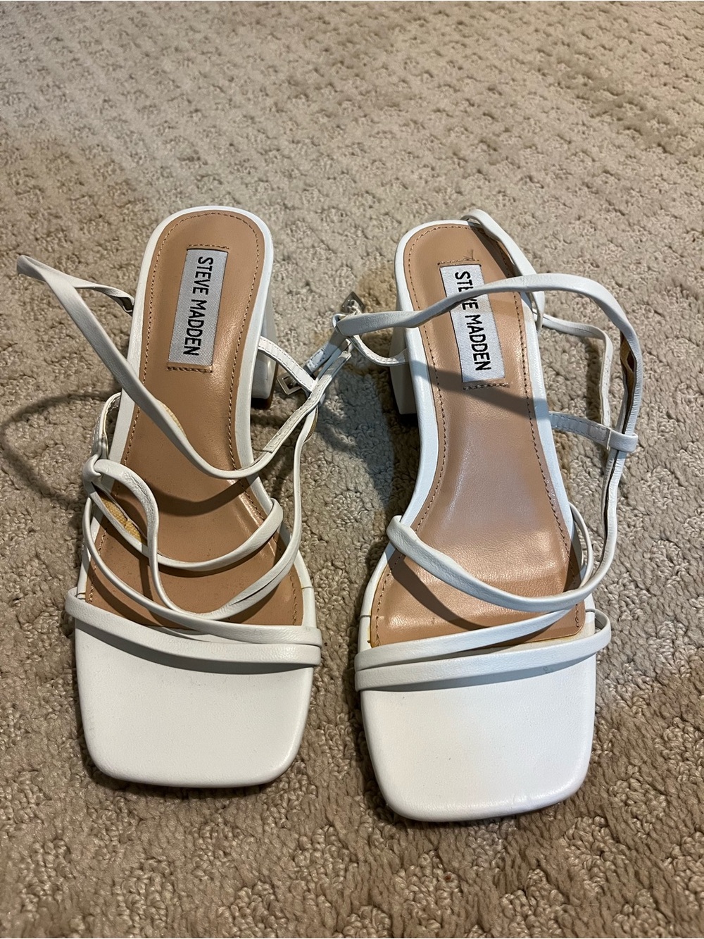 NWOT Steve Madden White Strappy Block-Heel Sandals